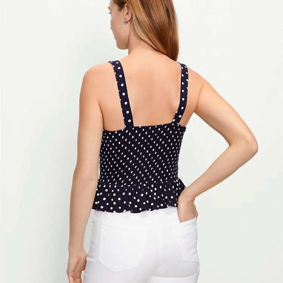 LOFT Navy Dotted Smocked Peplum Cami - Picture 3 of 9